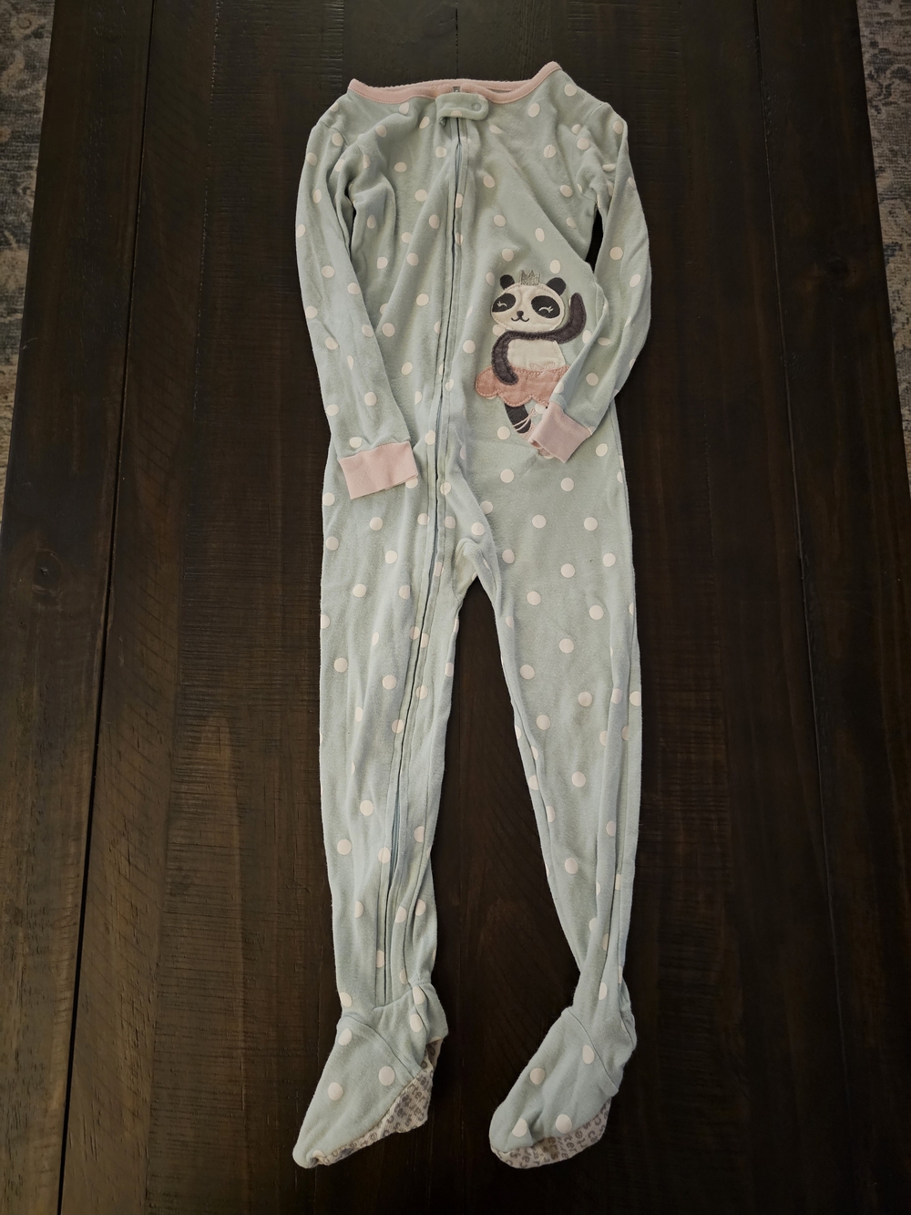 Carter's Light Blue Polka Dot Panda Footed Pajamas